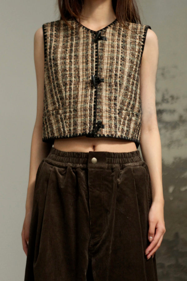 INTO THE EAST 2025 Autumn/Winter Green and Brown Blended Plaid Duffle Vest/Blended Hooded Jacket/Coat ITE-E1DGAW139GBR20VE-LZ Vest